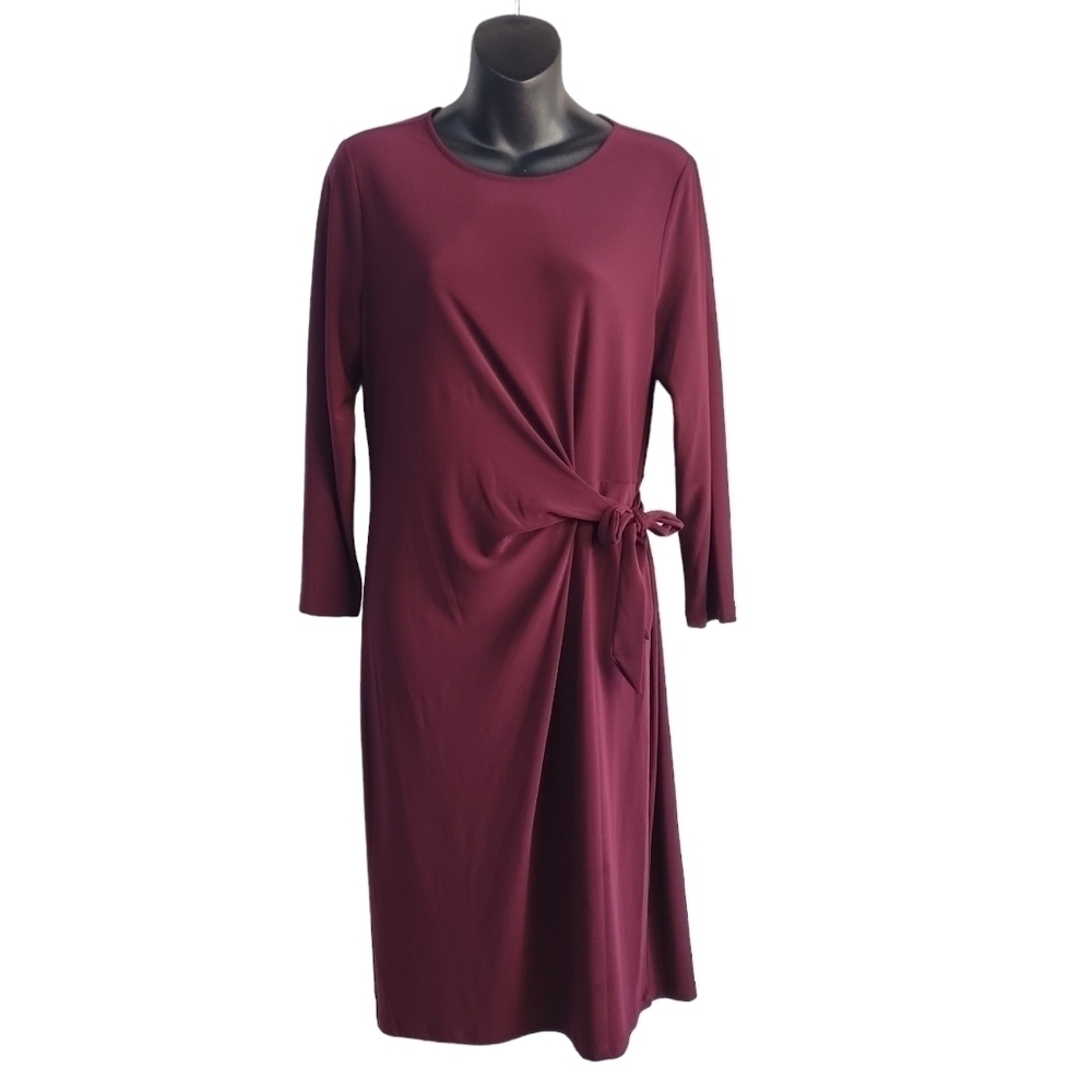 Anne Klein Women's Maroon Stretch Side Tie Dress Size 6